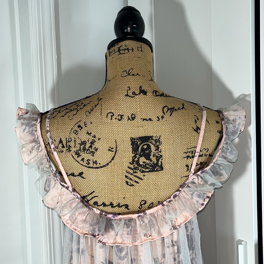 Intimately Free People Peach Floral Tulle Lace Ruffled Dress - Picture 8 of 11